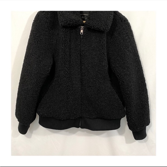 Banana Republic Teddy Sherpa Shearling Full Zip Bomber Jacket In Black - Picture 5 of 12